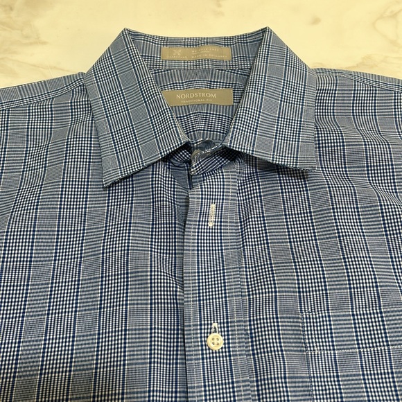 NORDSTROM CASUAL BOTTOM DOWN  SHIRT 16 1/2 BLUE LONG SLEEVES - Picture 3 of 10